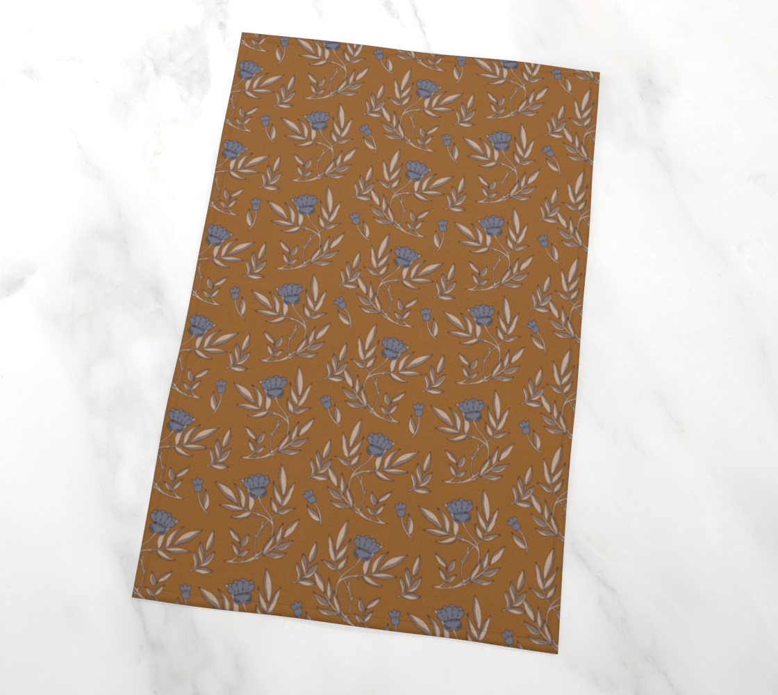 Tea Towel | Blue and Gold Floral | Eco-Friendly | Vibrant, Fade Proof (17" x 26")
