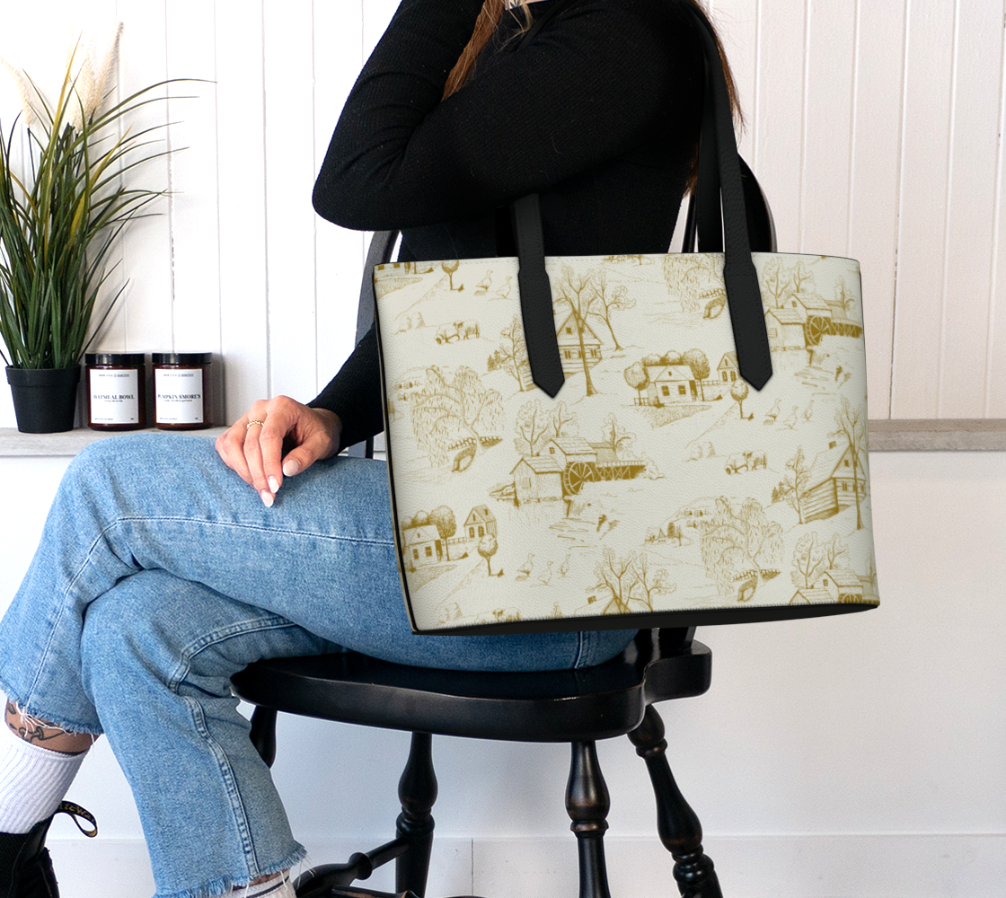 Rustic Toile in Yellow Vegan Leather Tote