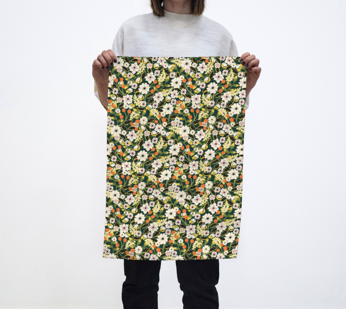 Tea Towel | Scattered Floral in Green | Eco-Friendly | Vibrant, Fade Proof (17" x 26")