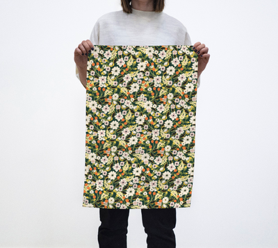 Tea Towel | Scattered Floral in Green | Eco-Friendly | Vibrant, Fade Proof (17" x 26")