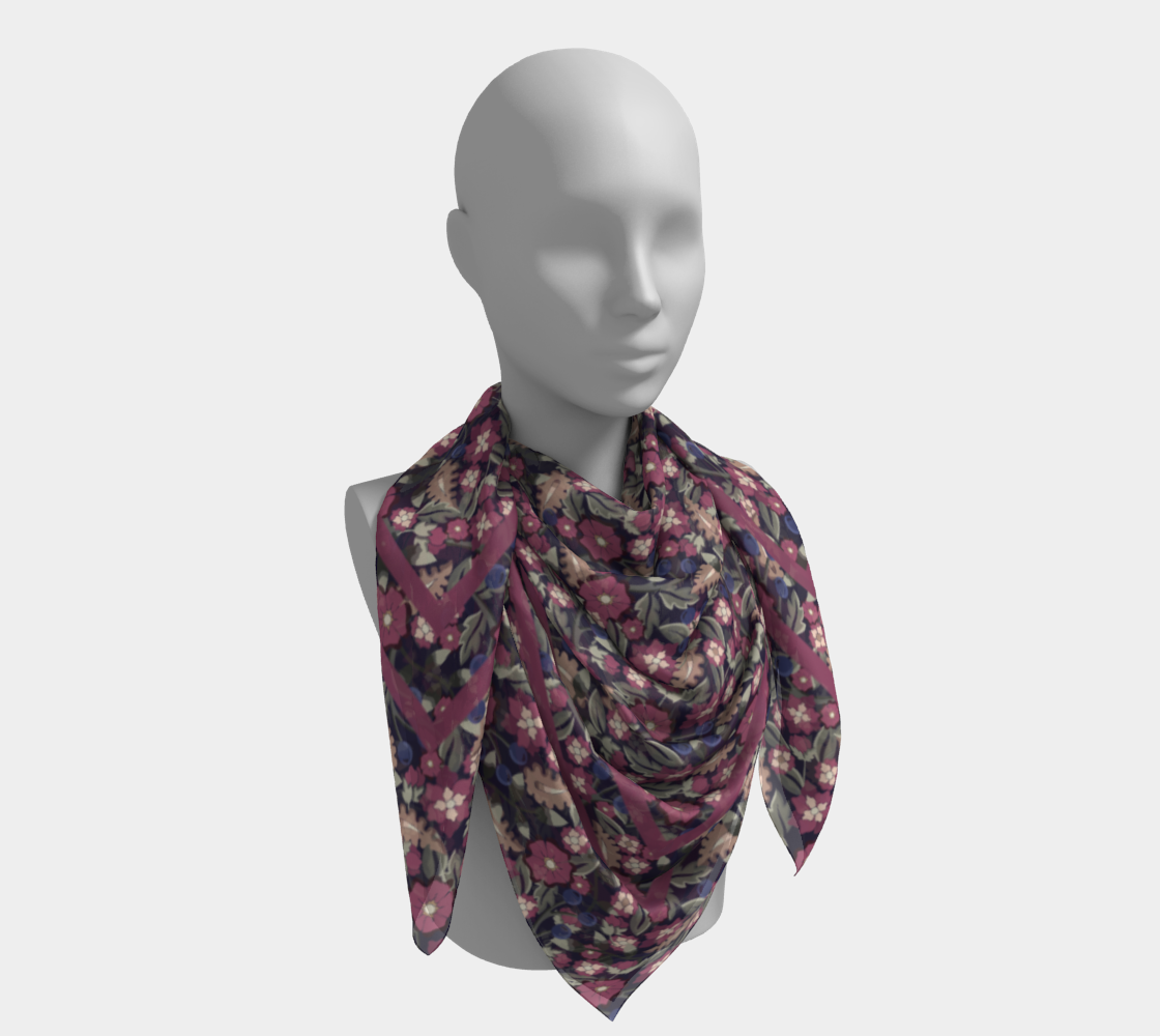Berry Bramble Scarf - Vintage-Inspired Floral Vine Print in Blue