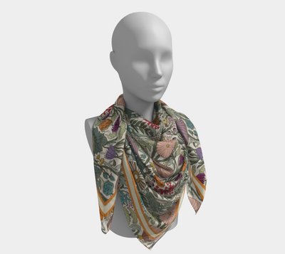 Forest Floor Scarf - Enchanted Woodland Botanical Print in Cream