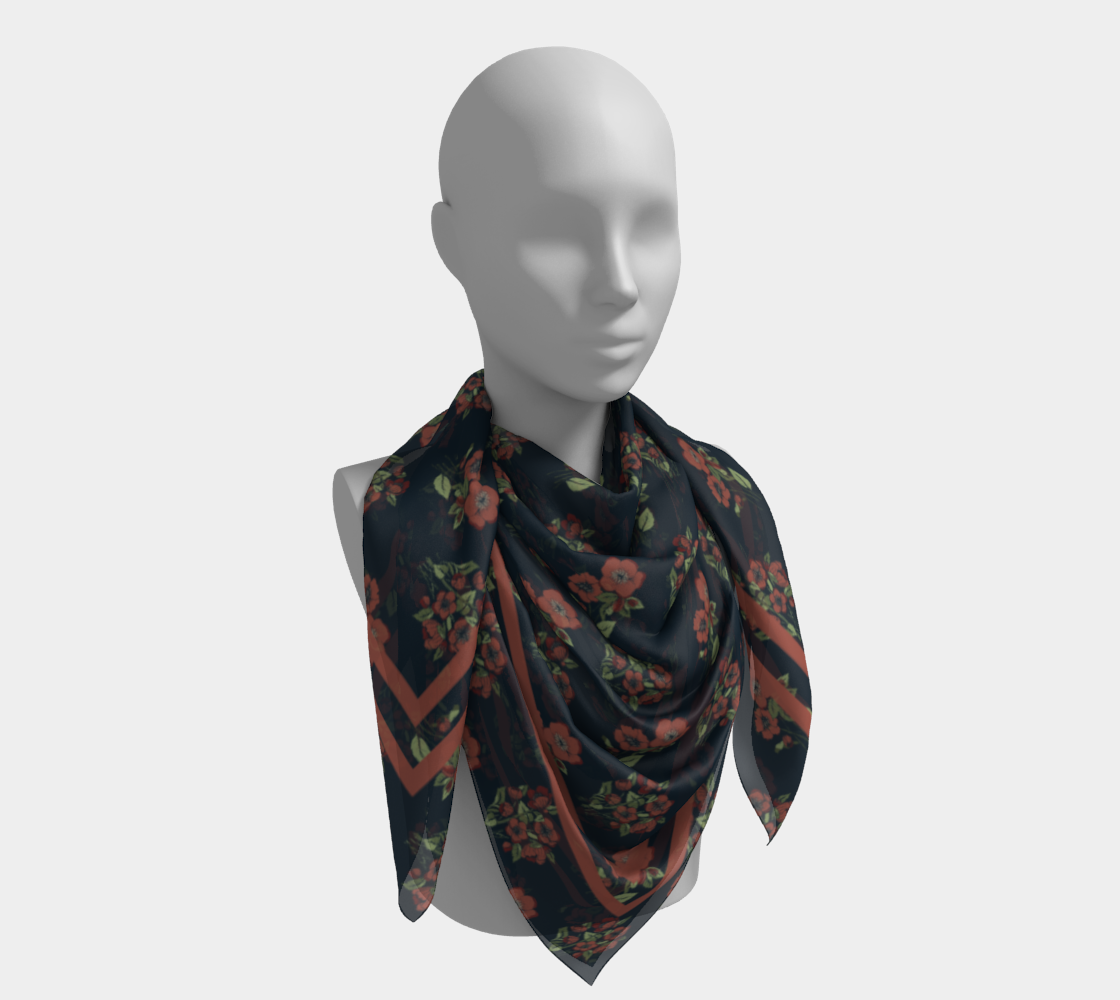 Nightshade Scatter Scarf - Hellebore Floral on Deep Blue