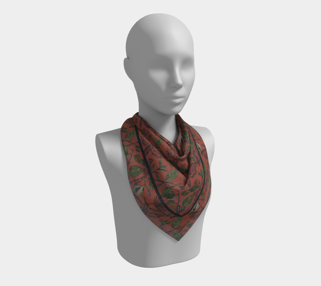 Umbral Bloom Scarf - Nocturnal Moth & Foliage Print in Red