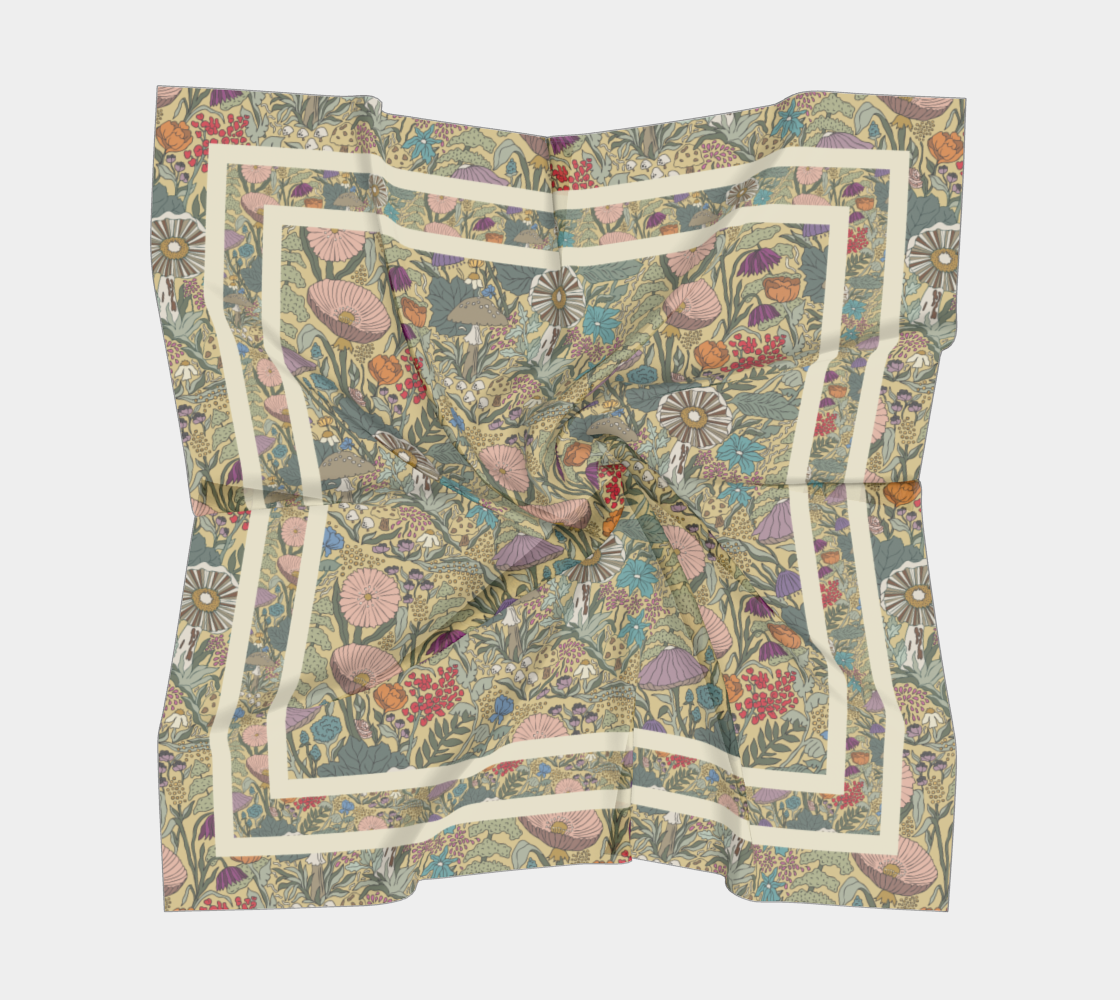 Forest Floor Scarf - Enchanted Woodland Botanical Print in Yellow