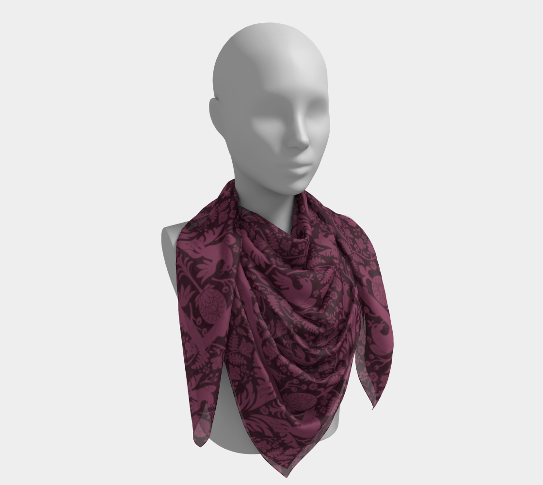 Aviary Damask Scarf - Folk-Inspired Bird and Floral Motif in Mauve