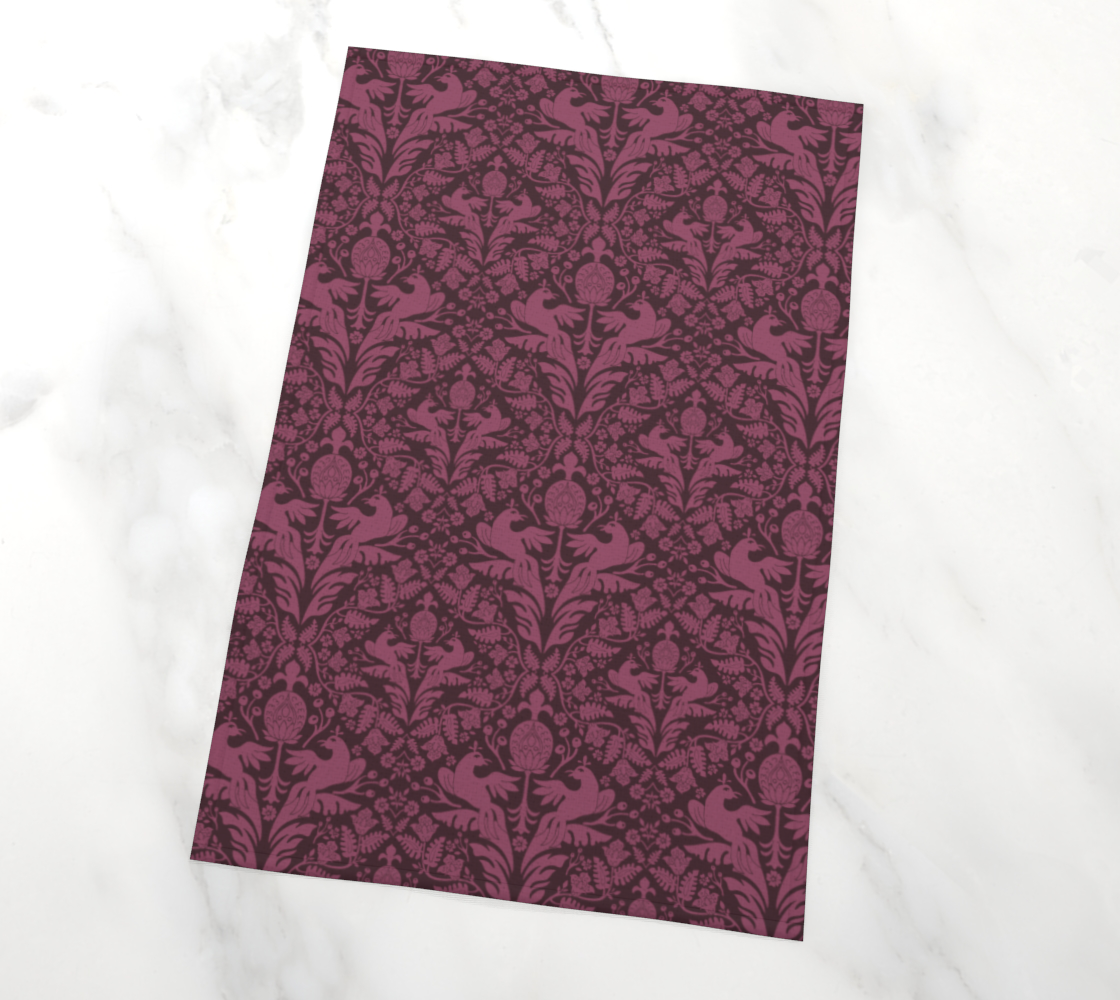 Tea Towel | Pomegranate and Dove Damask in Purple | Eco-Friendly | Vibrant, Fade Proof (17" x 26")
