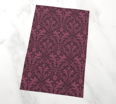 Tea Towel | Pomegranate and Dove Damask in Purple | Eco-Friendly | Vibrant, Fade Proof (17" x 26")