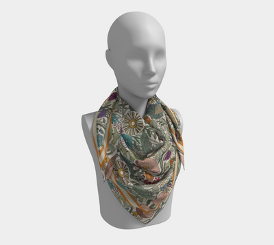 Forest Floor Scarf - Enchanted Woodland Botanical Print in Cream