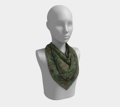 Umbral Bloom Scarf - Nocturnal Moth & Foliage Print in Green