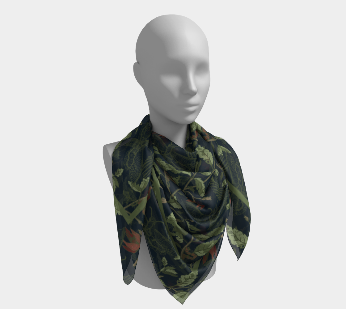 Umbral Bloom Scarf - Nocturnal Moth & Foliage Print in Blue