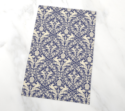 Tea Towel | Pomegranate and Dove Damask in Blue | Eco-Friendly | Vibrant, Fade Proof (17" x 26")