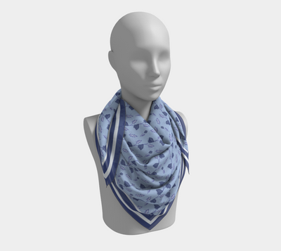 Blue Floral Stripe Scarf