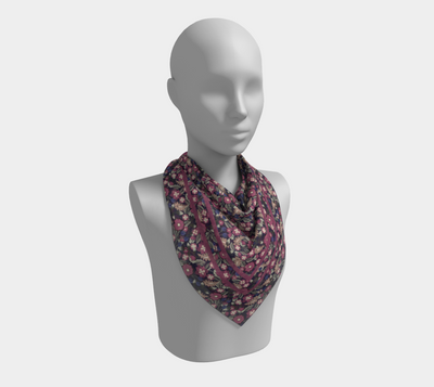 Berry Bramble Scarf - Vintage-Inspired Floral Vine Print in Blue