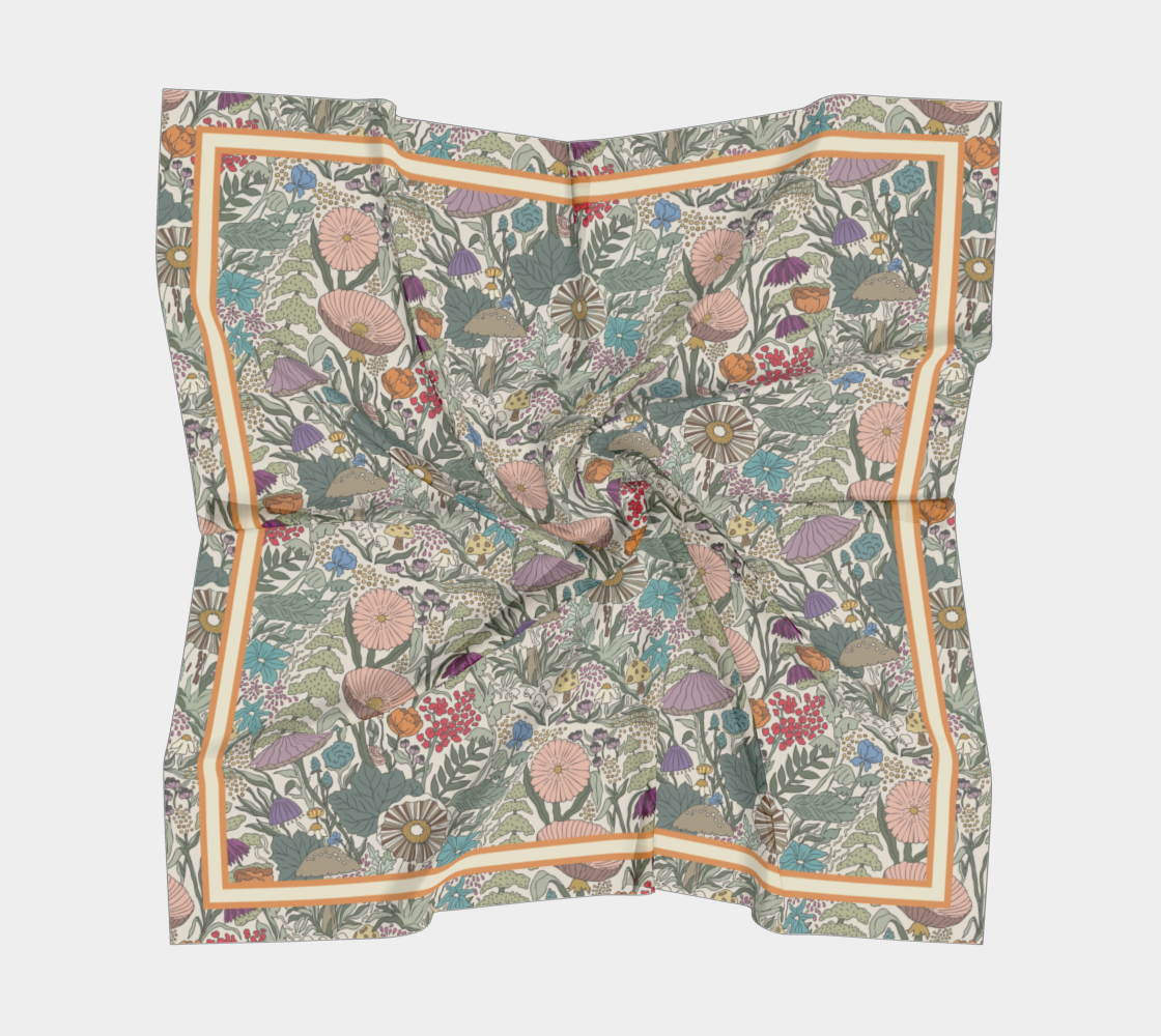 Forest Floor Scarf - Enchanted Woodland Botanical Print in Cream
