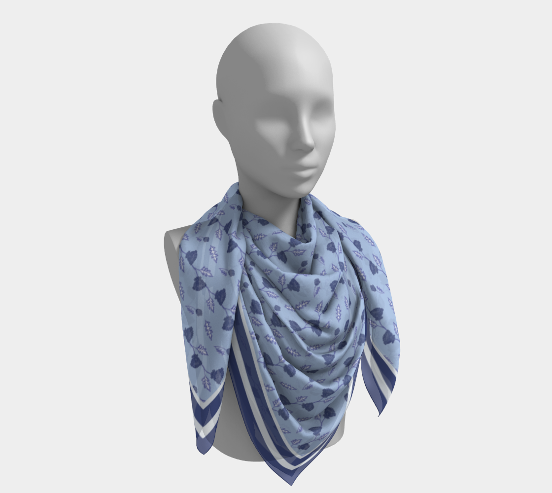 Blue Floral Stripe Scarf