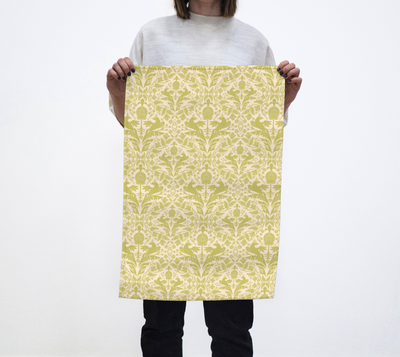 Tea Towel | Pomegranate and Dove Damask in Green | Eco-Friendly | Vibrant, Fade Proof (17" x 26")
