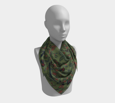 Umbral Bloom Scarf - Nocturnal Moth & Foliage Print in Green