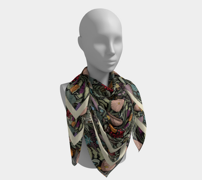 Forest Floor Scarf - Enchanted Woodland Botanical Print in Black