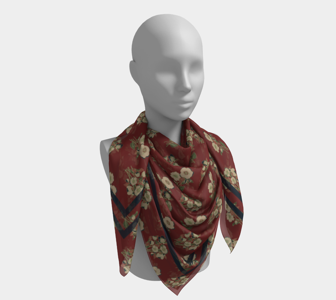 Nightshade Scatter Scarf - Hellebore Floral on Deep Crimson