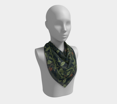 Umbral Bloom Scarf - Nocturnal Moth & Foliage Print in Blue