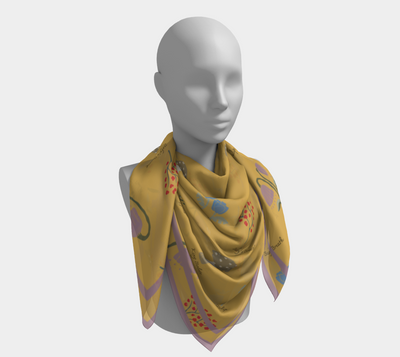 Field Guide Scarf - Botanical Mushroom Print in Yellow