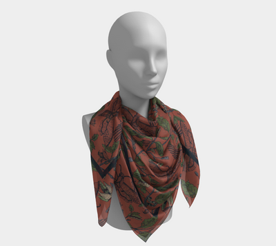 Umbral Bloom Scarf - Nocturnal Moth & Foliage Print in Red