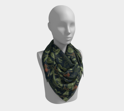 Umbral Bloom Scarf - Nocturnal Moth & Foliage Print in Blue