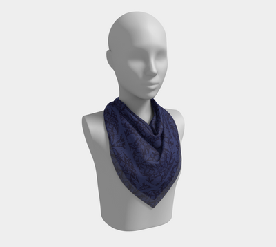 Aviary Damask Scarf - Folk-Inspired Bird and Floral Motif in Blue