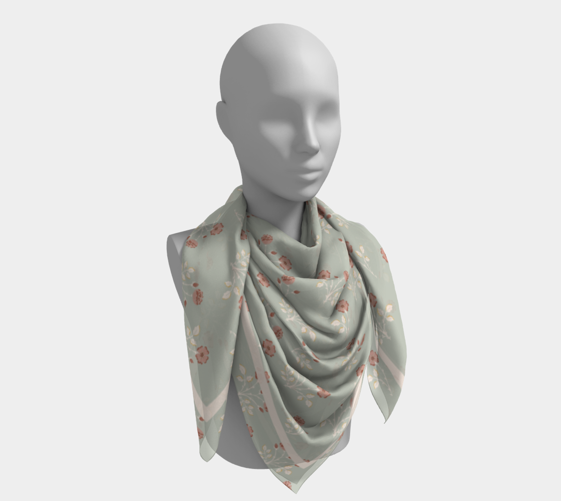 Rosehip Meadow Scarf - Delicate Vintage Wildflower Print in Blue