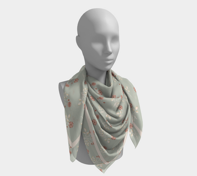 Rosehip Meadow Scarf - Delicate Vintage Wildflower Print in Blue