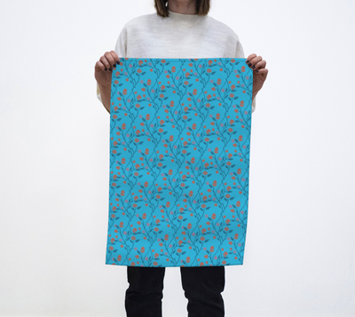 Tea Towel | Blue and Orange Trailing | Eco-Friendly | Vibrant, Fade Proof (17" x 26")