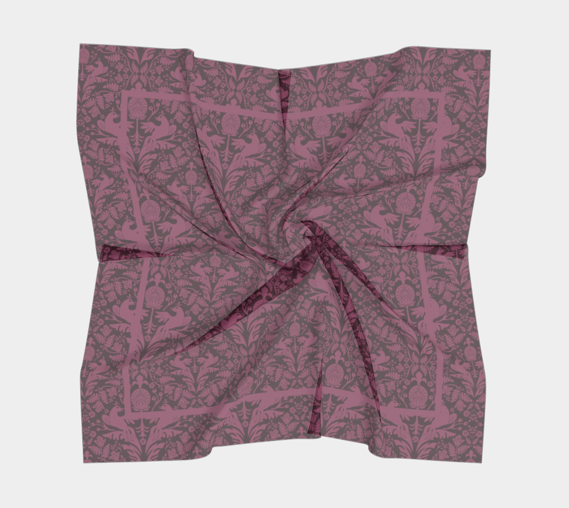 Aviary Damask Scarf - Folk-Inspired Bird and Floral Motif in Mauve