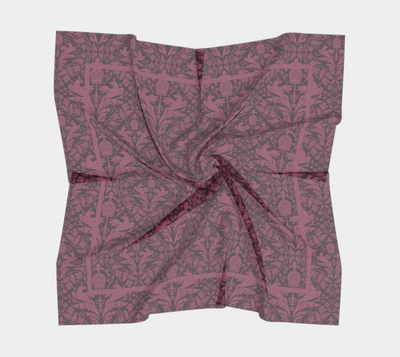 Aviary Damask Scarf - Folk-Inspired Bird and Floral Motif in Mauve