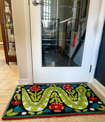 "Snake in the Garden" Custom Hand-Punched Wool Door Mat Rug – One-of-a-Kind Functional Art (3' x 2')