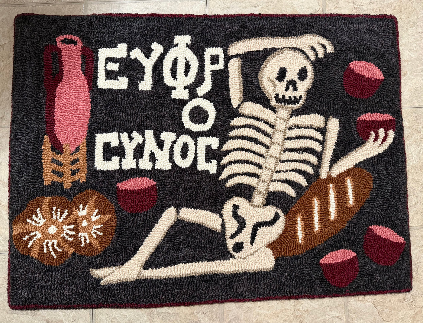 "Enjoy Life" Custom Hand-Punched Wool Door Mat Rug – One-of-a-Kind Functional Art (3' x 2')
