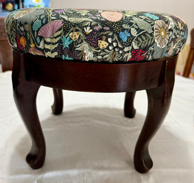 Forest Floor Reupholstered Foot Stool – Antique Hardwood Base, Performance Linen Cushion