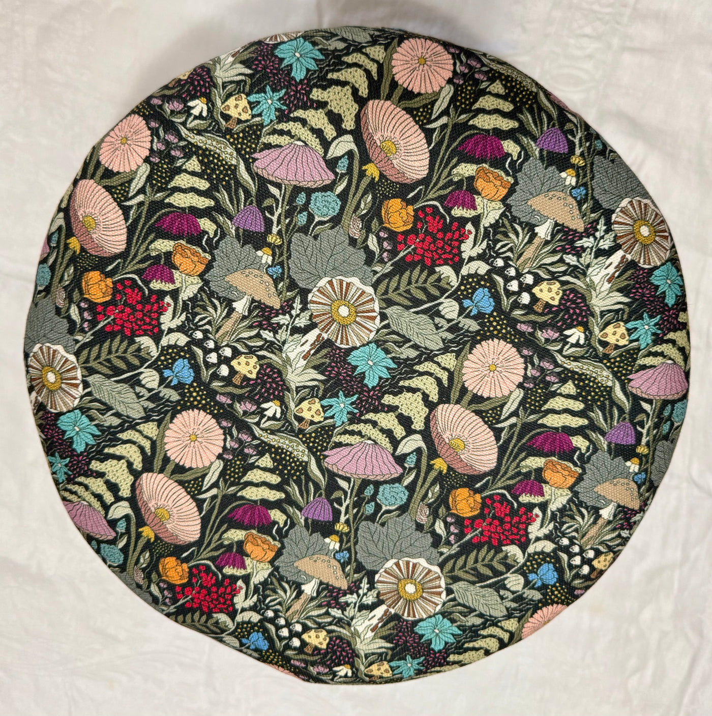 Forest Floor Reupholstered Foot Stool – Antique Hardwood Base, Performance Linen Cushion