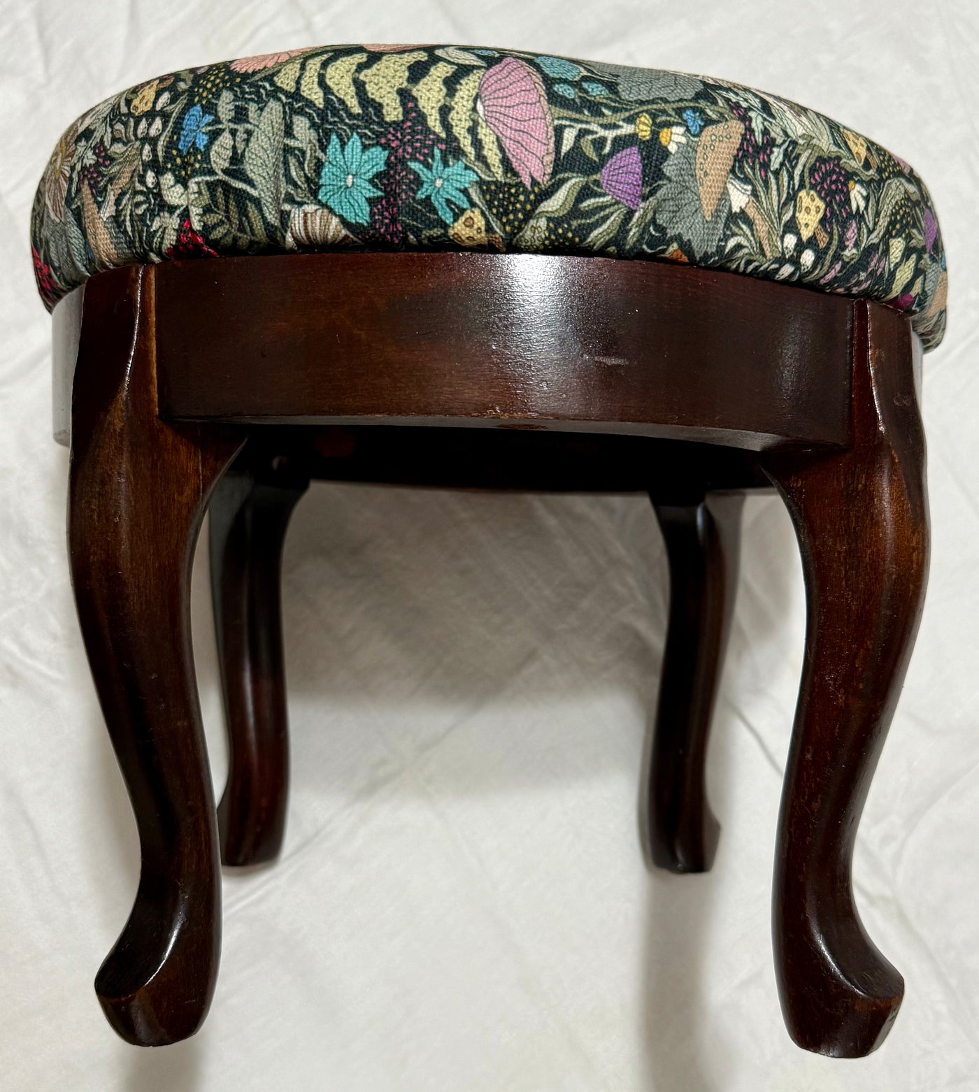 Forest Floor Reupholstered Foot Stool – Antique Hardwood Base, Performance Linen Cushion