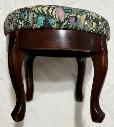 Forest Floor Reupholstered Foot Stool – Antique Hardwood Base, Performance Linen Cushion