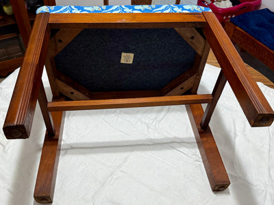 Eglantine Tangle Blue Upholstered Bench – Antique Dressing Table Base, Performance Linen Seat