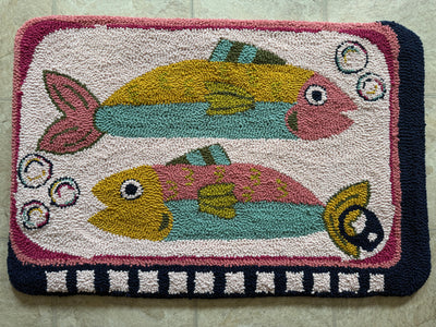 "Tinned Fish" Custom Hand-Punched Wool Door Mat Rug – One-of-a-Kind Functional Art (3' x 2')