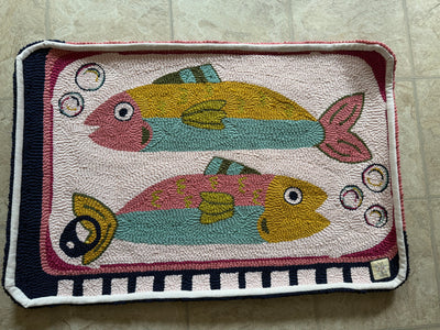"Tinned Fish" Custom Hand-Punched Wool Door Mat Rug – One-of-a-Kind Functional Art (3' x 2')