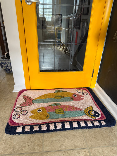 "Tinned Fish" Custom Hand-Punched Wool Door Mat Rug – One-of-a-Kind Functional Art (3' x 2')