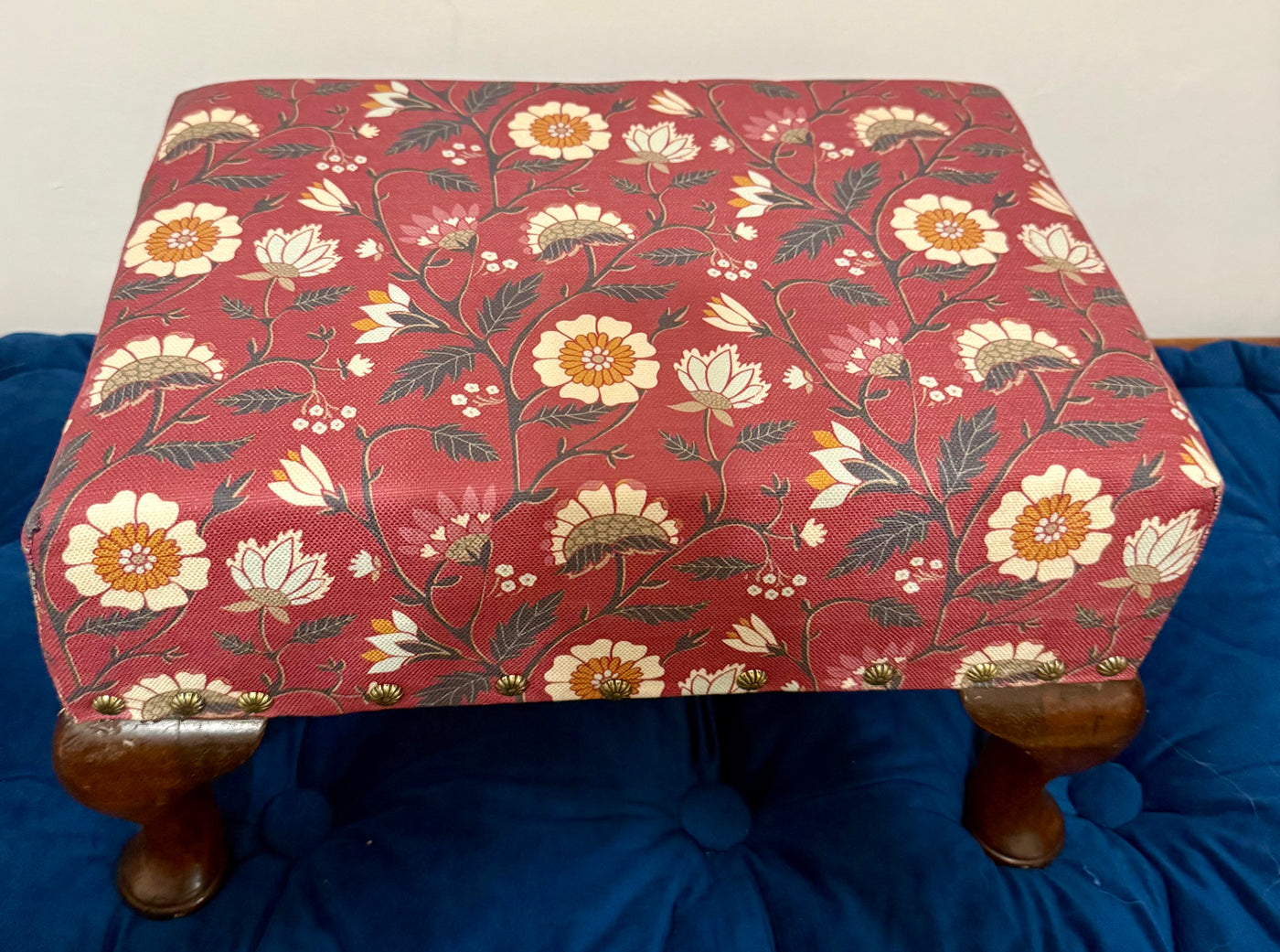 Indian Floral Antique Stool - B. Altman & Co. base