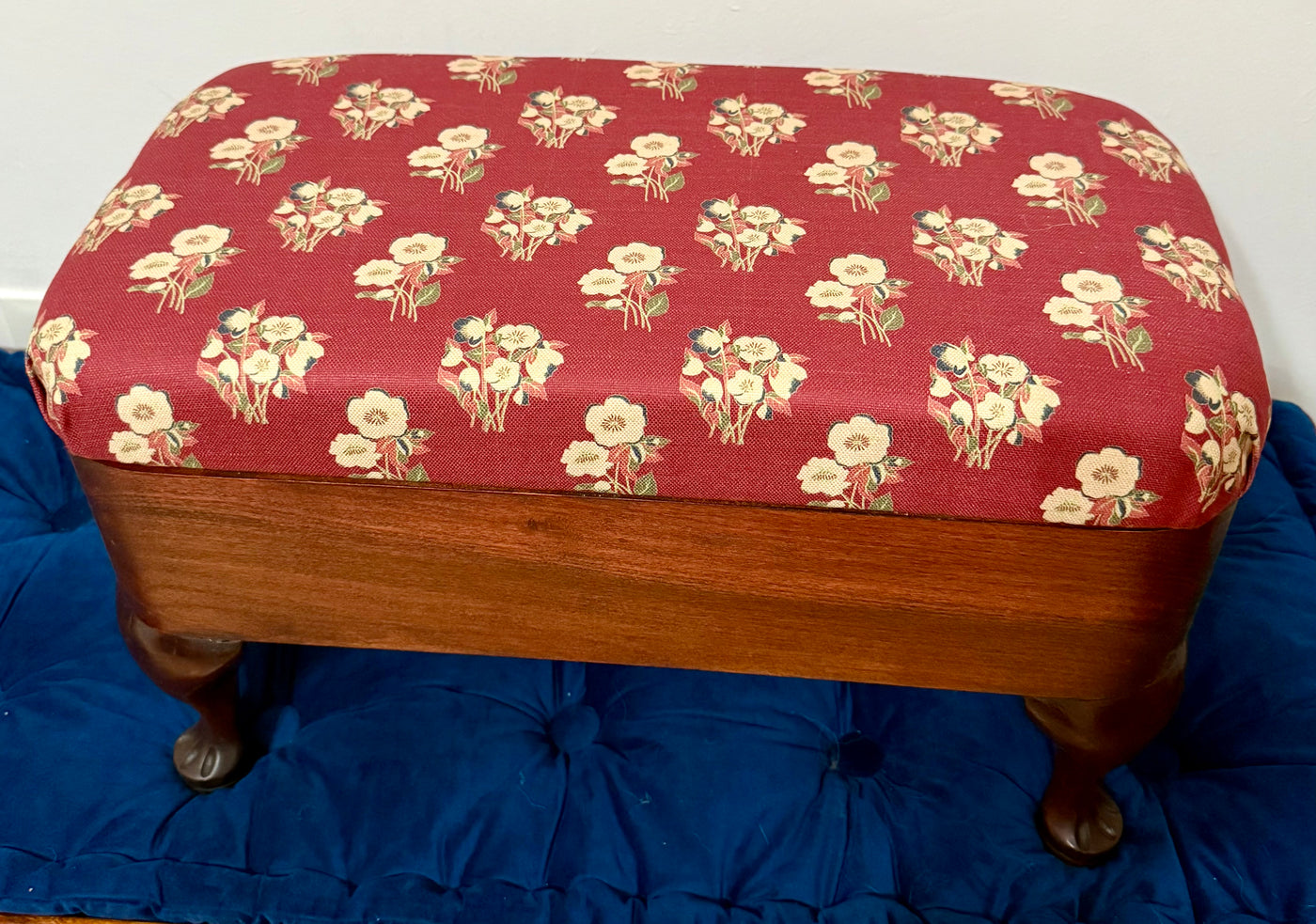 Handcrafted Upholstered Stool with Antique Legs – Nightshade Scatter Design