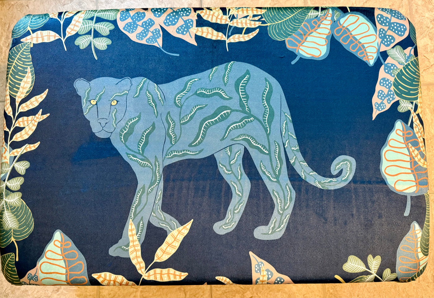 Jungle Flora Velvet Panther Stool