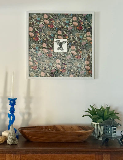 “Hummingbird in the Garden” – Framed Mixed Media Art by Lilyanne Design