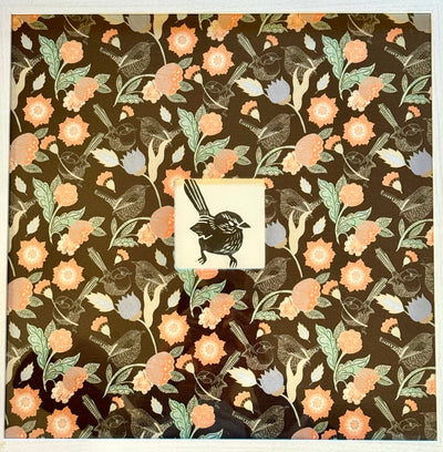 “Wren Among Blossoms” – Framed Mixed Media Art by Lilyanne Design