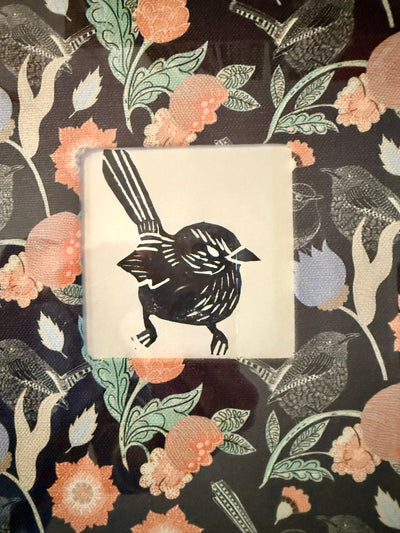 “Wren Among Blossoms” – Framed Mixed Media Art by Lilyanne Design